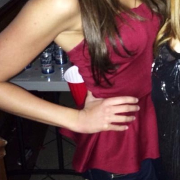 maroon strapless corset peplum top - Picture 3 of 4